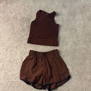 Maroon Sleeveless Top and Shorts Workout Set